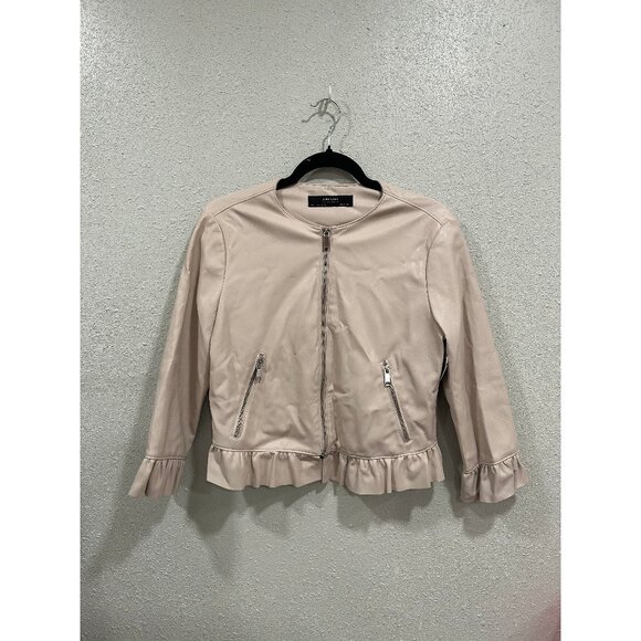 Zara Women’s‎ Large Blush Pink Faux Leather Jacket Coquette Balletcore Chic - Picture 1 of 5